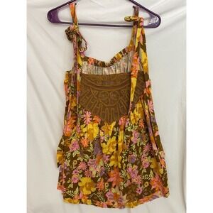 FREE PEOPLE Bali Moroccan Flower Tunic Top FLORAL Rust COMBO SIZE Small